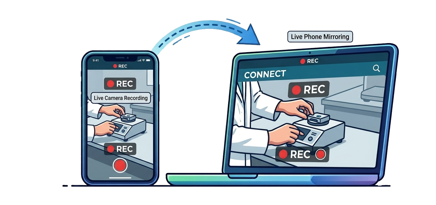 Clipart showing a phone camera recording being displayed and recorded on a computer