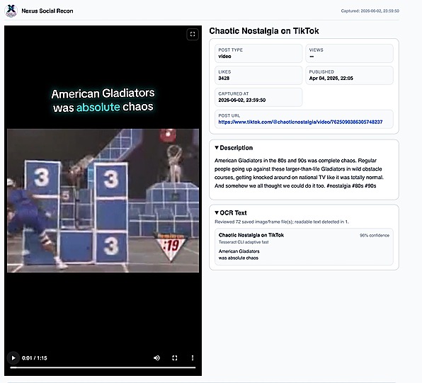 TikTok video capture report example